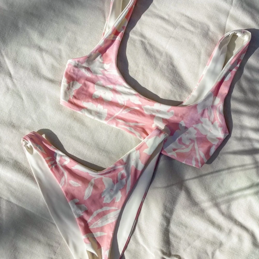 L*Space Reversible Lizzie Top Cabana Bottoms Paradise Blooms Bikini Pink